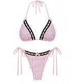seamoly Contrast Binding Textured Halter Triangle Tie Side Bikini Set