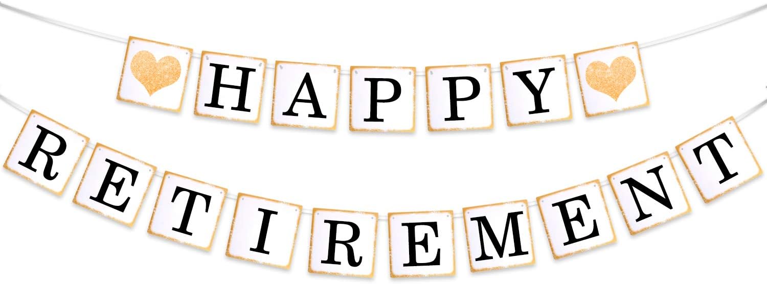 Happy Retirement Banner Gold Glitter Heart for Retirement