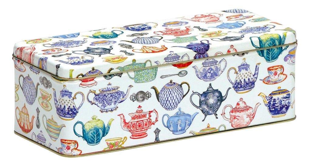 Teapots Design Cream Cracker/Biscuit Tin - Long, Deep Rectangular Kitchen Tin