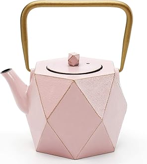 Toptier Cast Iron Teapot, Stovetop Safe Japanese Cast Iron Tea Kettle, Diamond Design Tea Pot with Removable Infuser for Loose Tea, 40 Ounce (1200 ml), Pink