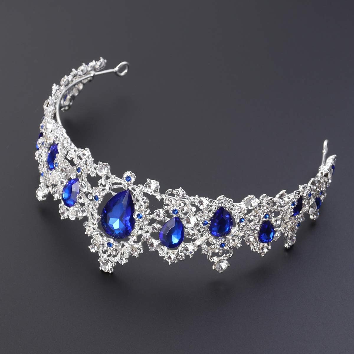 Lurrose Blue Crystal Tiaras Princess Baroque Crown Wedding Bridal Royal Headpiece for Women Girls Wedding Dancing Party - Image 4