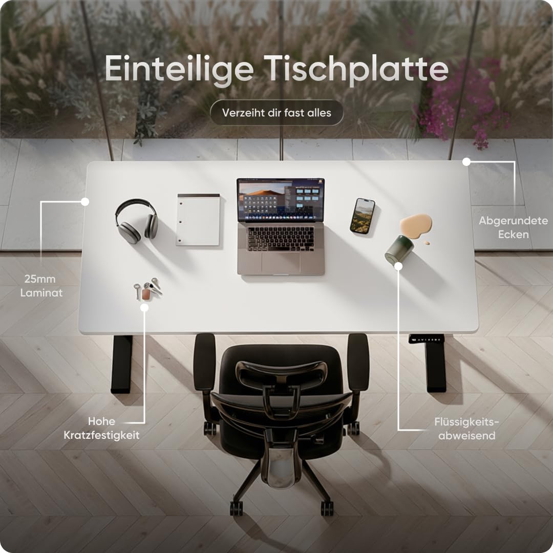 DESKSPACE PRO Plus höhenverstellbarer Schreibtisch elektrisch (140x70cm) - Büro Tisch mit Kollisionsschutz, Memory-Funktion und 10 Jahre Gewährleistung, Stehpult (Gestell Schwarz, Tischplatte Weiß) 7