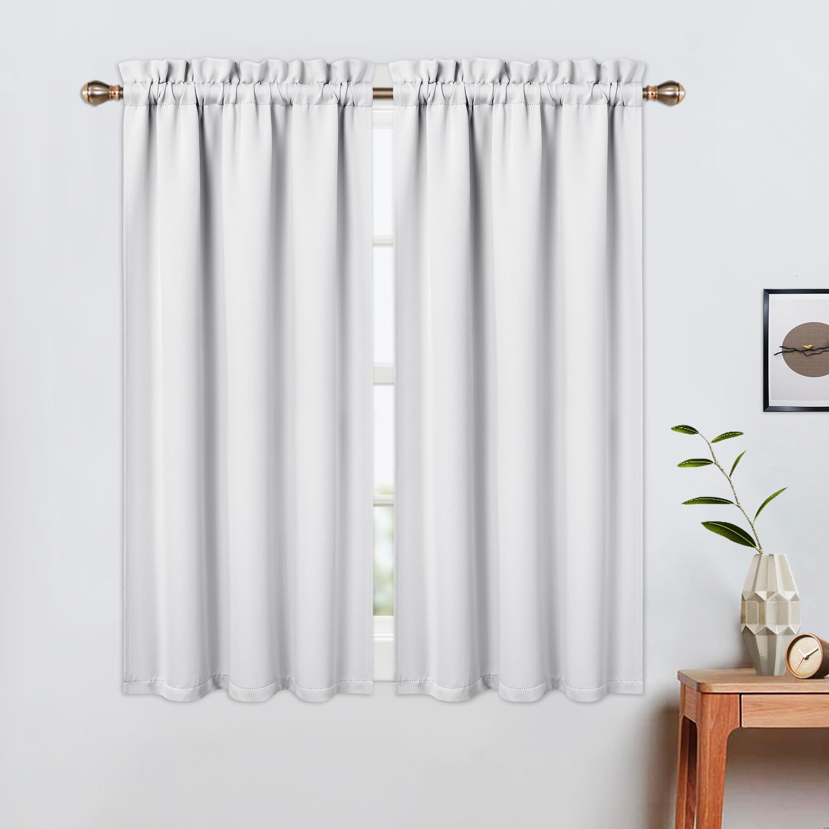 LinTimes Blackout Short Curtains for Bathroom Set 2 Panels Rod Pocket Cafe Tier Curtains Light Blocking Blackout Room Darkening Camper Curtains for Small Windows Kitchen 26x45 Inch Length White Wine