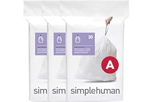 simplehuman Code A 90 Count, Dispenser Pack Custom Fit Liners, Drawstring Trash Bags, 4.5 Liter / 1.2 Gallon, White
