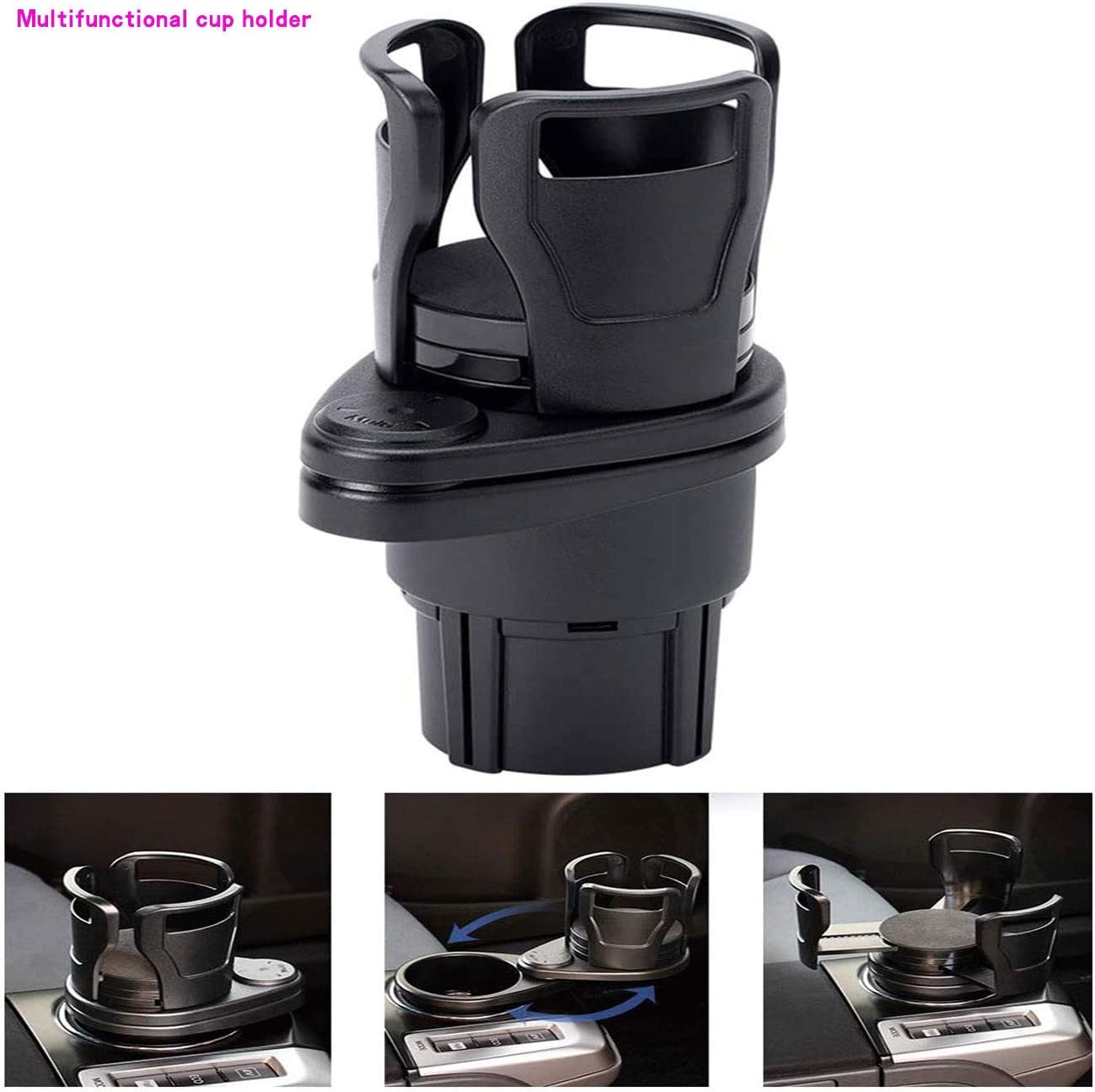 2-in-1 Multifunctional car Cup Holder Extender, Adjustable Size car Beverage Cup Holder with 360° Rotation and Adjustable Base, which can accommodate McDonald’s KFC Coffee Cups.