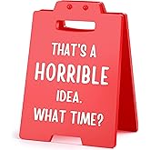Funny Mini That's a Horrible Idea Desk Sign – Red Office Desk Decor Gifts for Coworker Boss Manager Team Leader Entrepreneur Admin Assistant, Bosses Day Cubicle Decor Christmas White Elephant Gifts