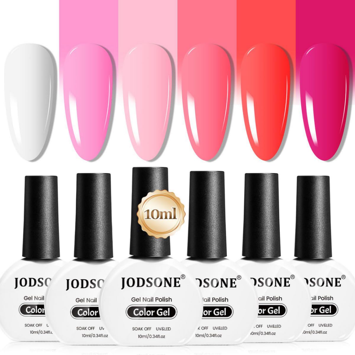JODSONE 10 ml 6 Colors Red Rose Pink Gel Nail Polish Set All Seasons Soak off U V Lamp Gel Manicure Set for Nail Art Fast Drying & Long Lasting Valentine's Day Gifts for Her