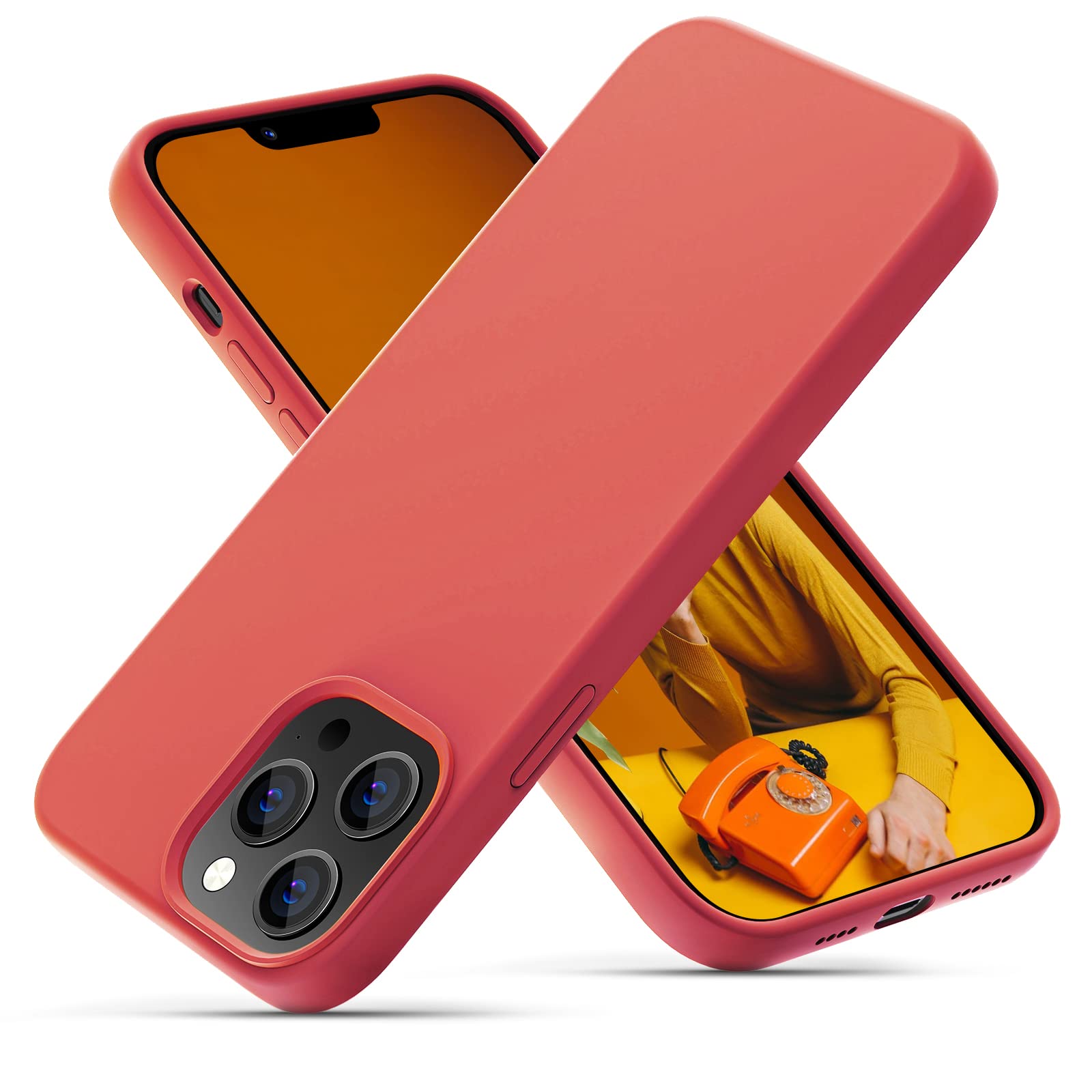 OIIAEE Silicone Case Designed for iPhone 13 Pro Max Case, Ultra Slim Shockproof Protective Liquid Silicone Phone Case with Soft Anti-Scratch Microfiber Lining, 6.7 inch, Kumquat Orange