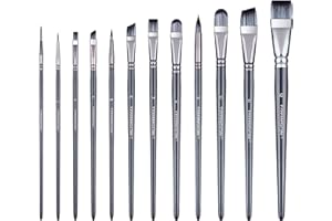 Transon Artist Paint Brush Set of 12 for Watercolor Acrylic Gouache Oil and Tempera Painting