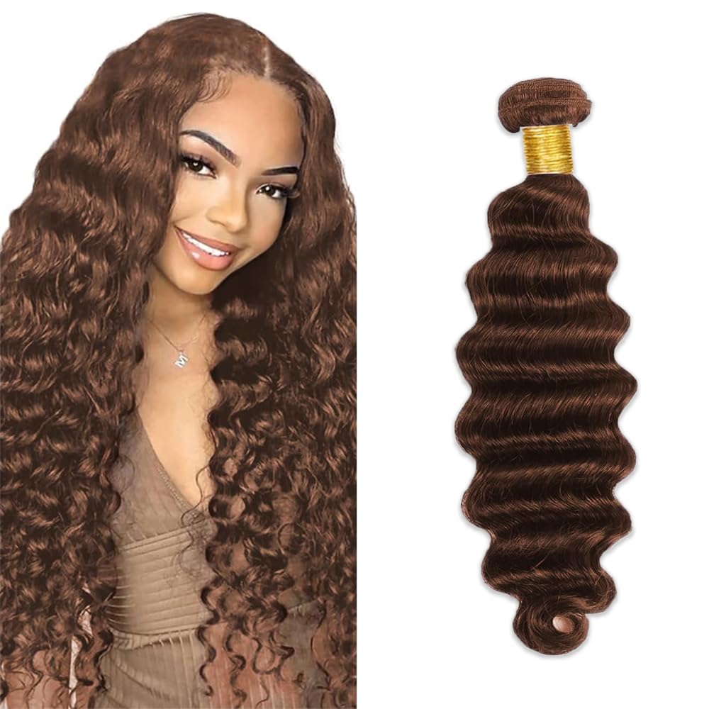 Photo 1 of #4 Brown Bundles Human Hair Deep Wave Bundles 30 Inch Chocolate Deep Wave Bundles Unprocessed Brazilian Virgin Hair 1 Bundle 50 Gram Per Bundle Deals Quick Weave Hair Extensions For Woman