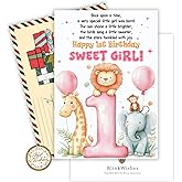 BlinkWishes 1st Birthday Card Girl, First Birthday Card Girl with Seal and Envelope, Granddaughter 1st Birthdays Cards