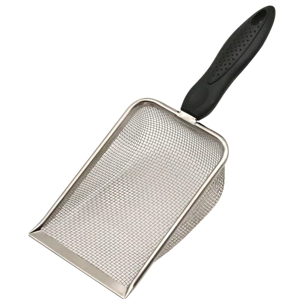 hisunfarm Reptile Sand Scoop Shovel Sifter 10.6 Inch Amphibious Aquarium Litter Cleaner Scooper Fine Mesh Metal Substrate for Gecko Lizard Spider Snake Tortoise, Stainless Steel