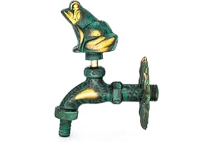 CHICZAM Garden Outdoor Faucet Antique Green Frog Handle Brass Single Cold Water Tap Wall Mount Washing Machine