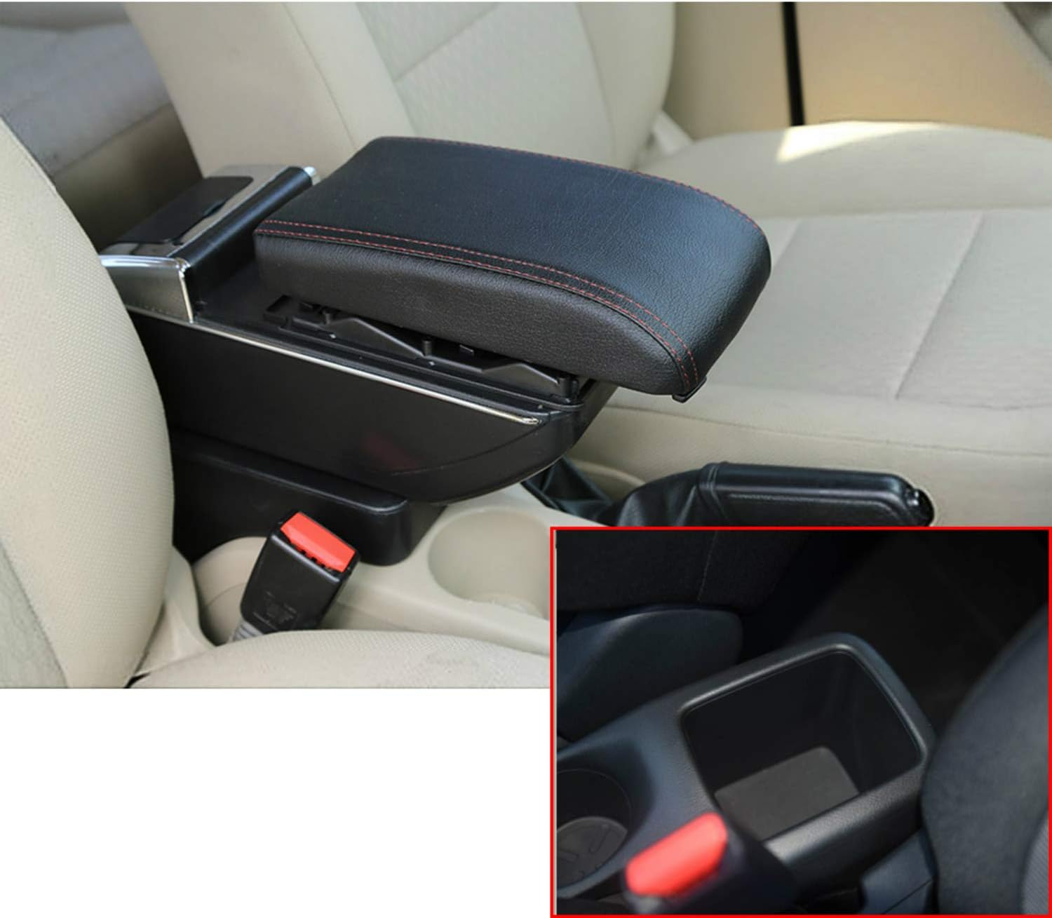 SureMart for Nissan Kicks 2017-2018 Luxury Center Console Armrest Built-in LED Light with Cup Holder Removable Ashtray Organizer Accessories Black