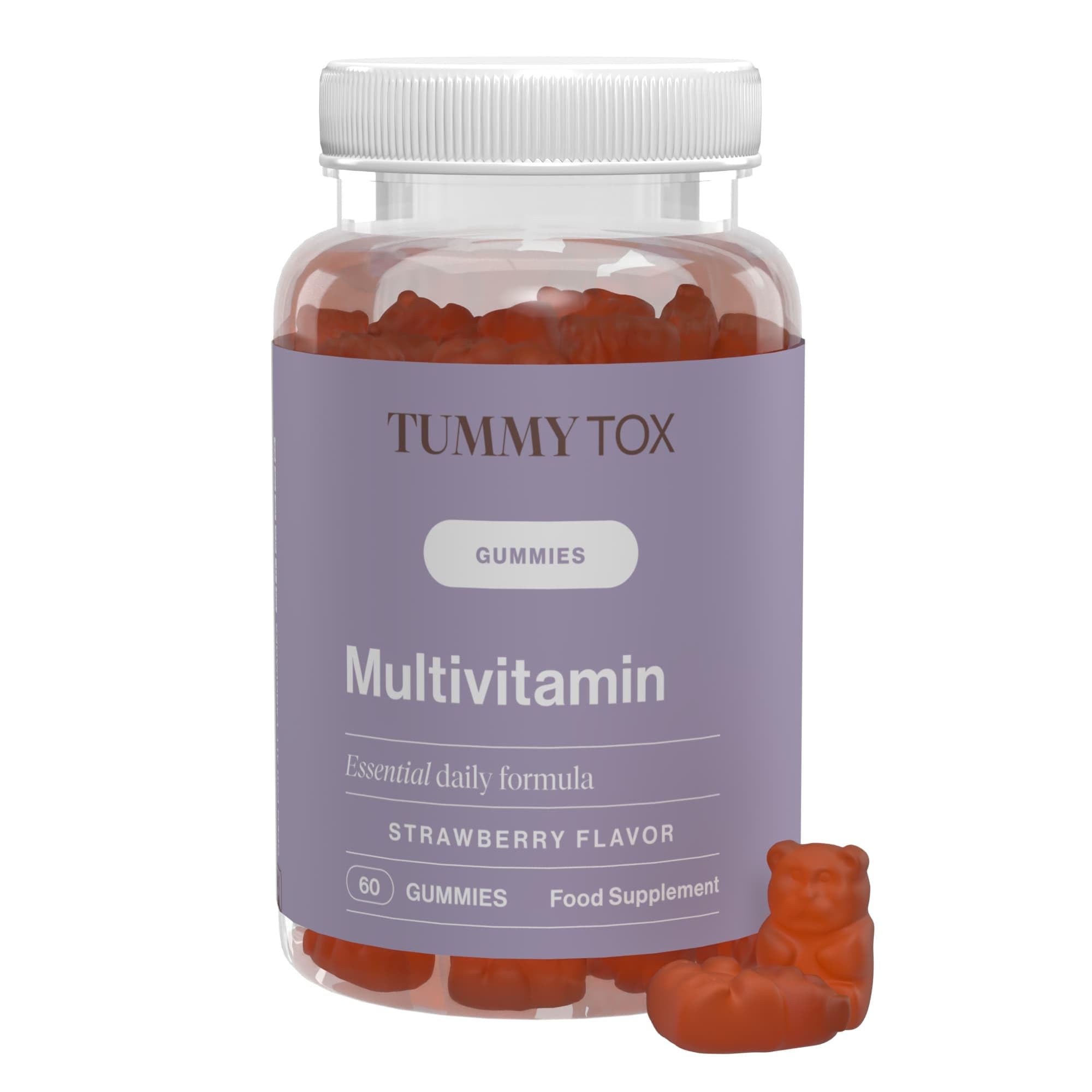 Multivitamin Gummies - with Biotin, Folic Acid, Vitamin C, Vitamin E and 6 Other Micronutrients - 60 Gummies - Natural Strawberry Flavour - Tummy Tox — image 1