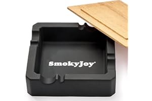 SMOKYJOY Ashtray with Lid for Outside Patio, Windproof Ash Tray, Silicone Smokeless Cigar Ashtray for Outdoor Home Office Tabletop Patio Outdoor Balcony, Black