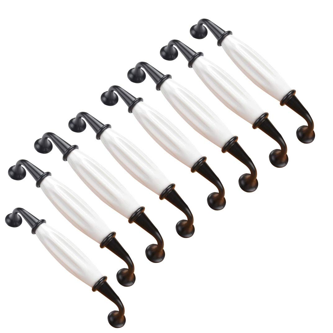 Pack-of-8 Cabinet Pulls Handles for Cupboard Door Closet Drawer Dresser Drawer Knobs Fashion Style Aluminum and Ceramic Hole Pitch 128mm