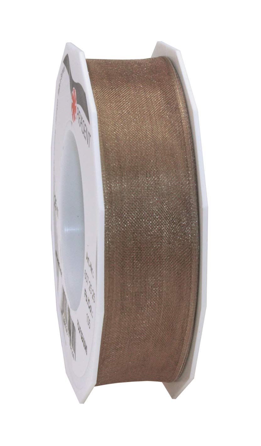 Präsent - Four Seasons Organza Wired Edge Ribbon Taupe 25 mm Width, 25 m Length