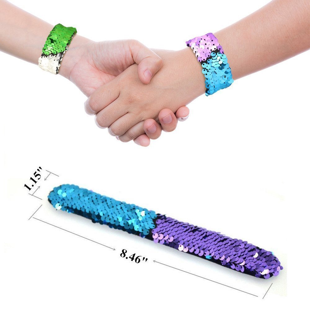 Magic Mermaid Slap Bracelet Two-color Reversible Shining Flip Sequins & Velvet Lining for Birthday Party Favors Christmas Gifts,Wristband Bracelet for Kids,Girls,Boys,Women (6 pack)