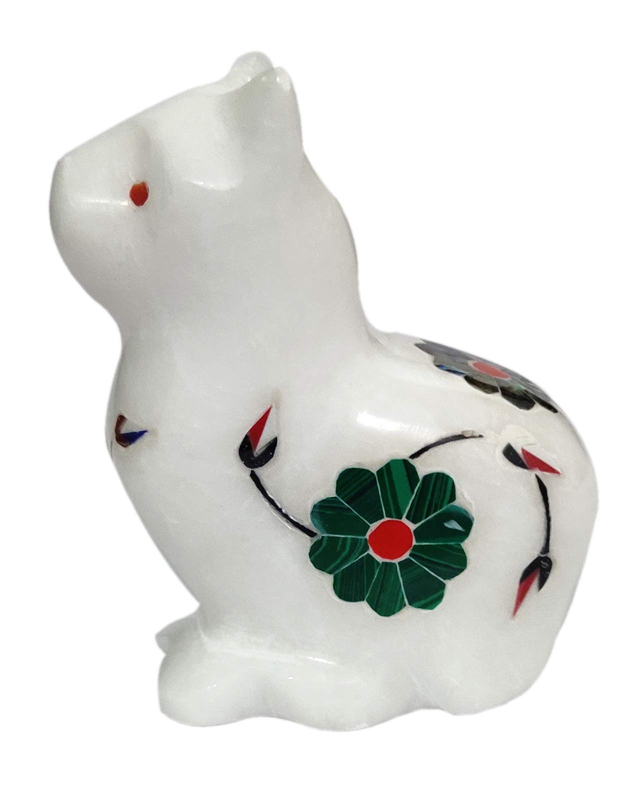 Purpledip Marble Statue 'Catty Cat': Gemstone Inlay Collectible Showpiece Gift (12107)