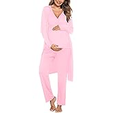 SWOMOG Maternity Nursing Robe Set 3 Piece Postpartum Breastfeeding Pajamas 3 in 1 Hospital Labor Delivery Pregnancy Pjs