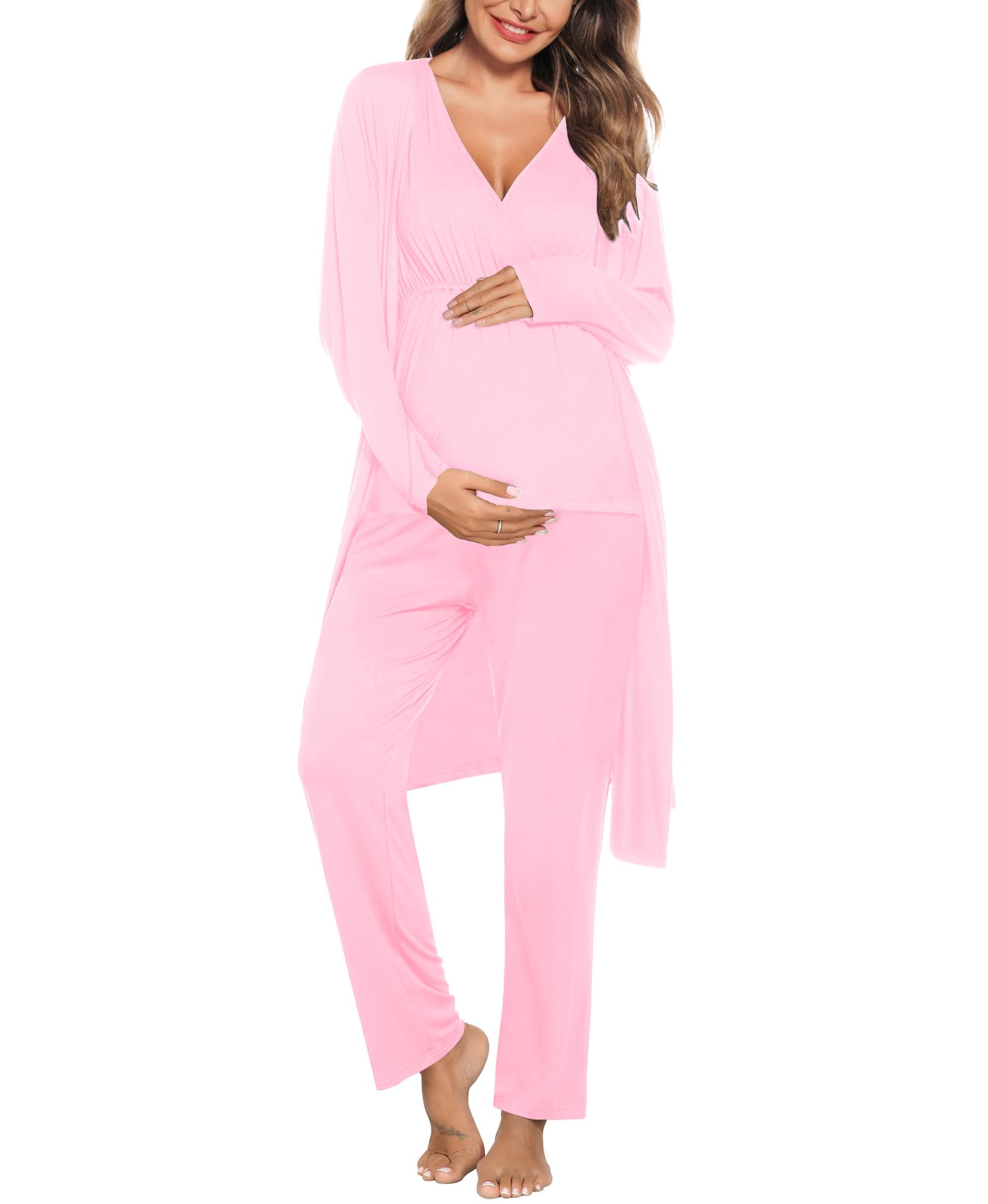 Photo 1 of SWOMOG Maternity Nursing Robe Set 3 Piece Postpartum Breastfeeding Pajamas 3 in 1 Hospital Labor Delivery Pregnancy Pjs M