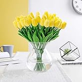 SHINE-CO LIGHTING Artificial Tulips 10Pcs Real Touch Fake Tulips PU Flower Arrangement Bouquets for Home Party Decoration (Yellow)