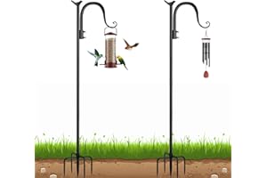 OZMI Shepherds Hook for Outdoor, 80 Inch Adjustable Heavy Duty Bird Feeder Pole with 5 Prong Base, Bird Feeder Stand Hanger for Plant Baskets, Lanterns, Wind Chimes, Hummingbird Feeder (2 Pack)