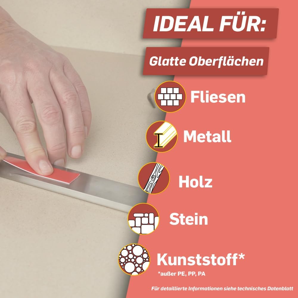 Pattex Kleben statt Bohren Klebeband, extra starkes doppelseitiges Klebeband, Doppelklebeband für Montagearbeiten innen & außen, Wandbefestigung ohne Bohren, 19mm x 1,5m 4