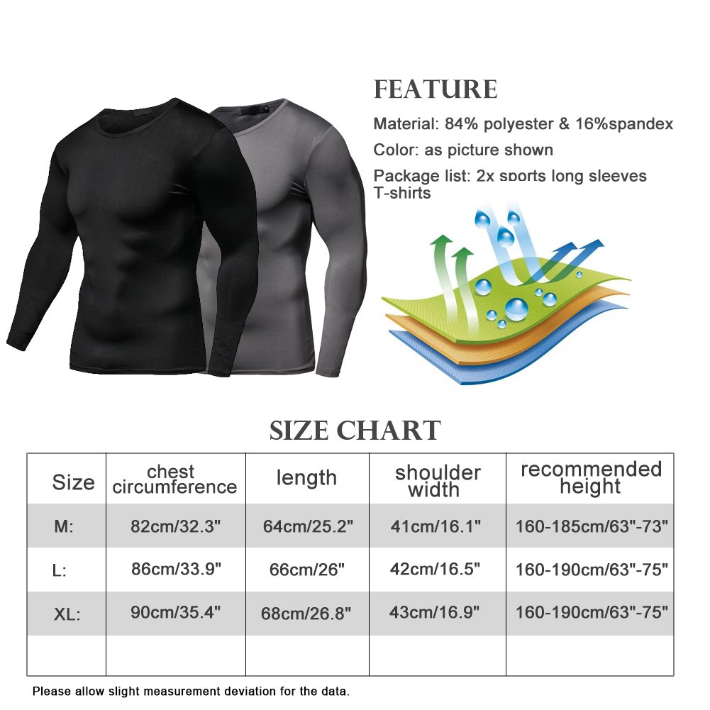 FITIBEST T Shirt Homme Compression Séchage Rapide à Manches Longues 2 Pièces