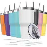 Deitybless 30oz Stainless Steel Travel Mug with Lid, 8 Pack Double Wall Vacuum Insulated Bulk Tumbler with 8 Straws, Powder Coated Coffee Cup Suitable for Vehicle Cup Holders(Assorted Colors)