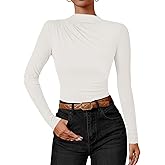 ZESICA Women's Long Sleeve Tops Mock Neck Ruched Tight Shirts 2026 Spring Trendy Outfits