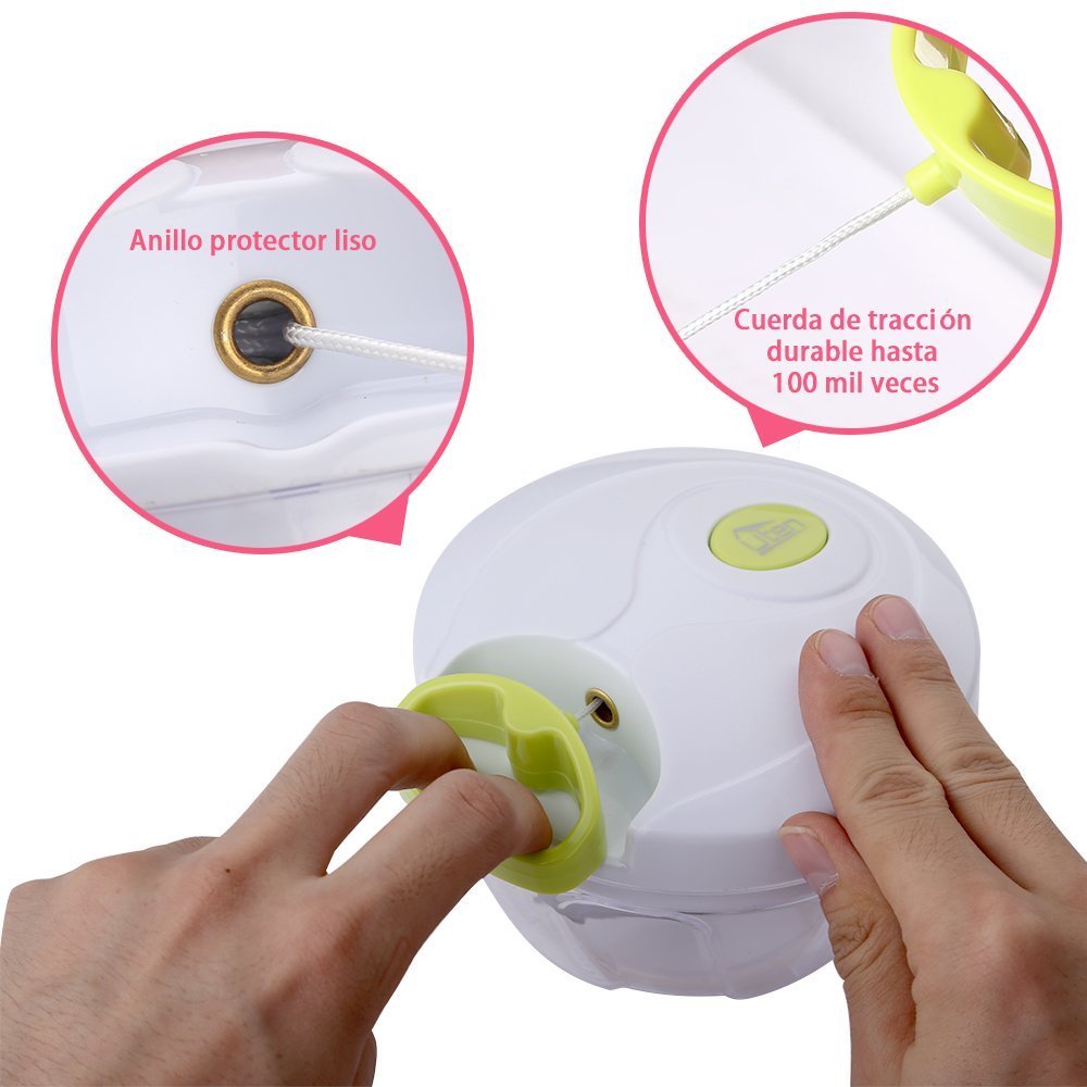 Uten Picadora de Alimentos, Capacidad de 500 ML, 3 Cuchillas de Acero Inoxidable, Cortador de Verduras para Verduras / Frutas / Carne, etc, Color Blanco y Verde