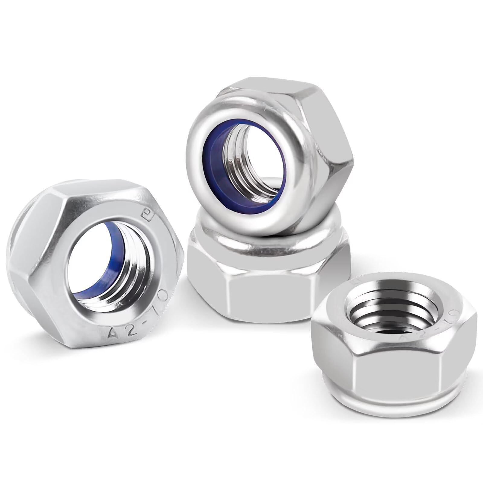 20Pcs M8 Nuts Nylock, Leryati Lock Nuts M8 Stainless Steel Hex A2 V2A Self Locking Nut, DIN985 Nylon Insert Kits Thread Nut Nyloc Hexagon nutstones