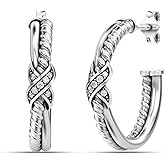Charmsy 925 Sterling Silver C Hoop Earrings for Women | Italian CZ Open Half C-Hoops Earring | Women's C-Shaped Hoop Earrings Jewelry Gifts