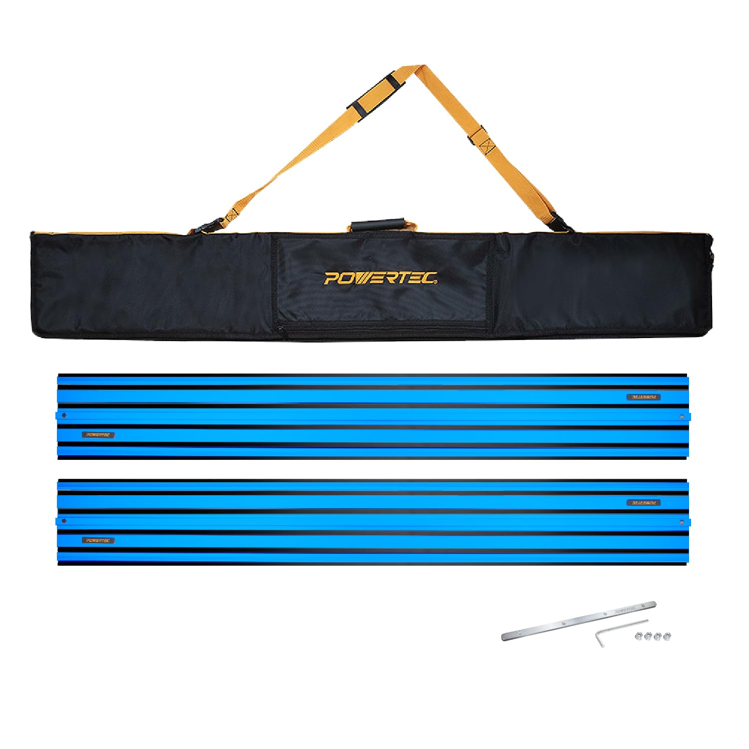 Photo 1 of POWERTEC 72152 110" Track Saw Guide Rail Joining Set with Protective Bag for DeWalt Track Saws | Includes 2x55" Guide Rails and (1) Guide Rail Connector for Woodworking Projects