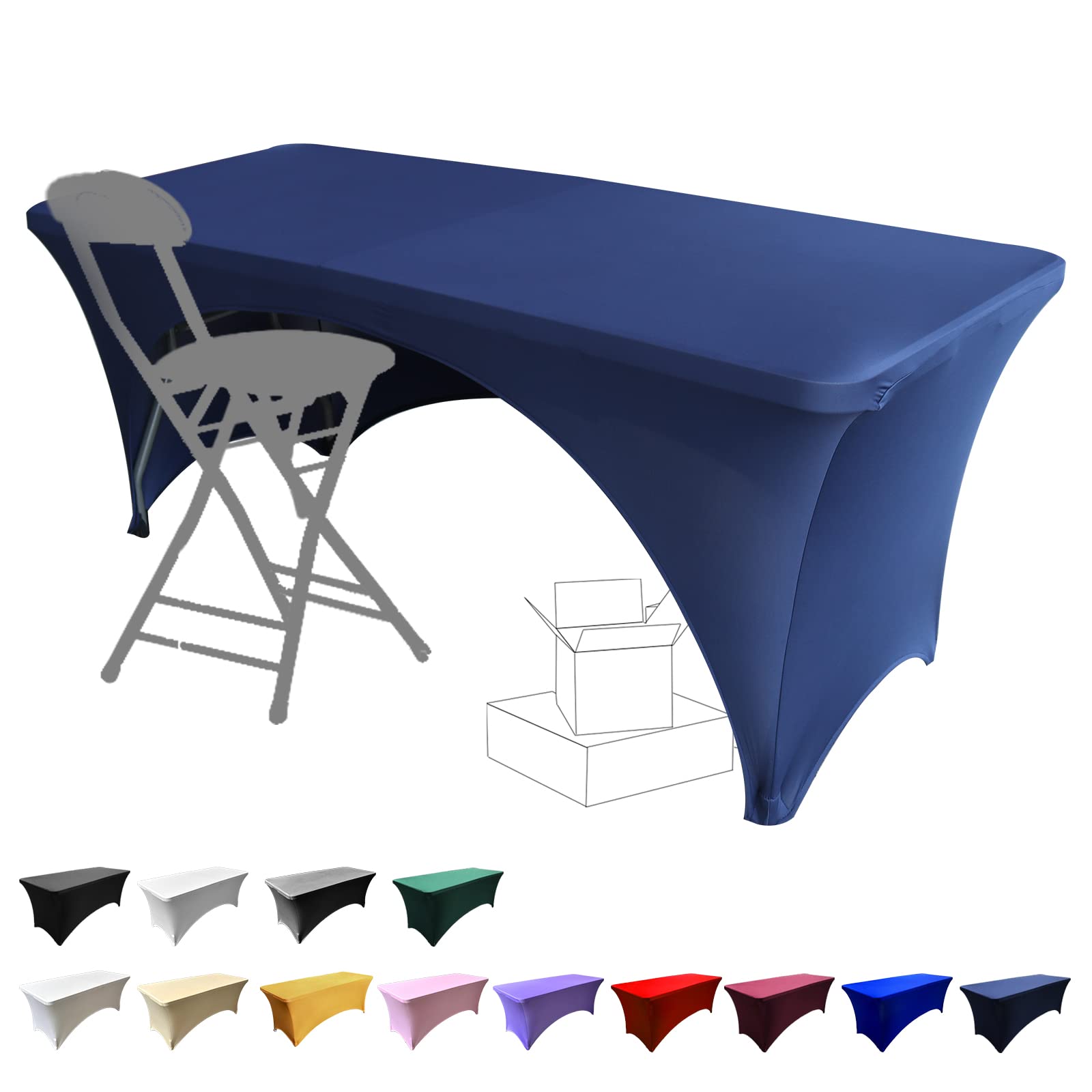 Dololoo Stretchable Tablecloths 6ft for Rectangle Tables with Open Back, Fitted Spandex Rectangular Patio Table Covers, Wedding, Party, Kitchen, Beauty Event Decoration (Navy blue, 1 Pack-6ft)