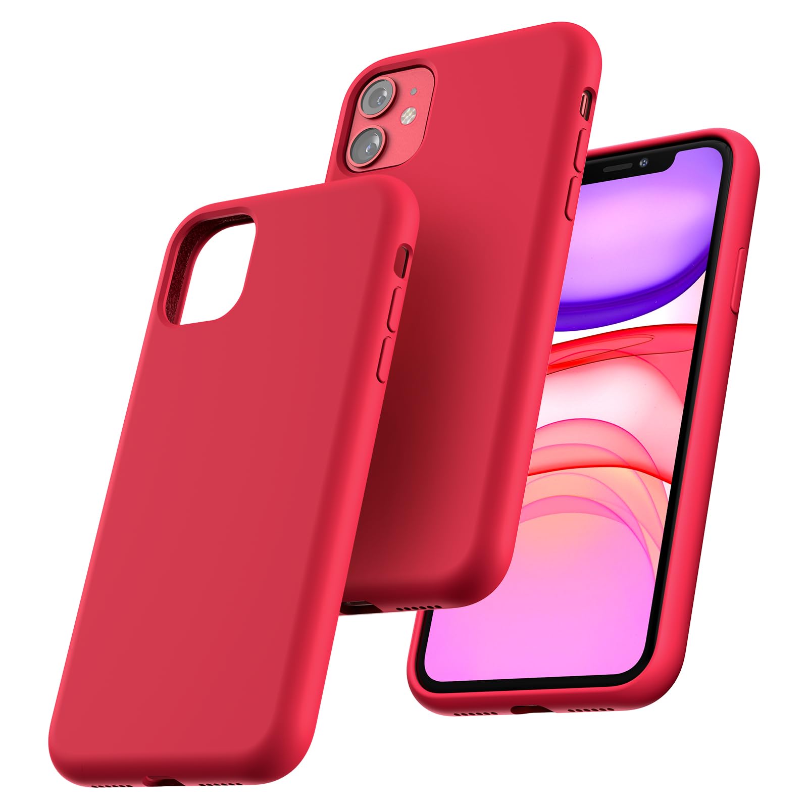 TOCOL 5 in 1 for iPhone 11 Case, with 2 Pack Screen Protector + 2 Pack Camera Lens Protector, Silicone Slim Shockproof Cover iPhone 11 Phone Case [Anti-Scratch] [Drop Protection] 6.1", Red