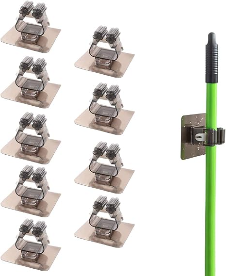 Amazon Co Jp Idealeben モップホルダー 9個セット ローラーフック 壁掛け モップハンガー モップクリップ モップ収納ラック ほうきクリップ 穴あけ不要 粘着テープタイプ 傘 ほうき モップなどの掃除用具ツール収納 ホーム キッチン