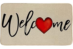 DECORHUA Welcome Valentines Day Door Mat 17 x 29 Inch, Seasonal Love Heart Valentines Decorative Doormat Non-Slip Rubber Backed Entryway Rugs for Indoor Outdoor Entrance Floor DM041