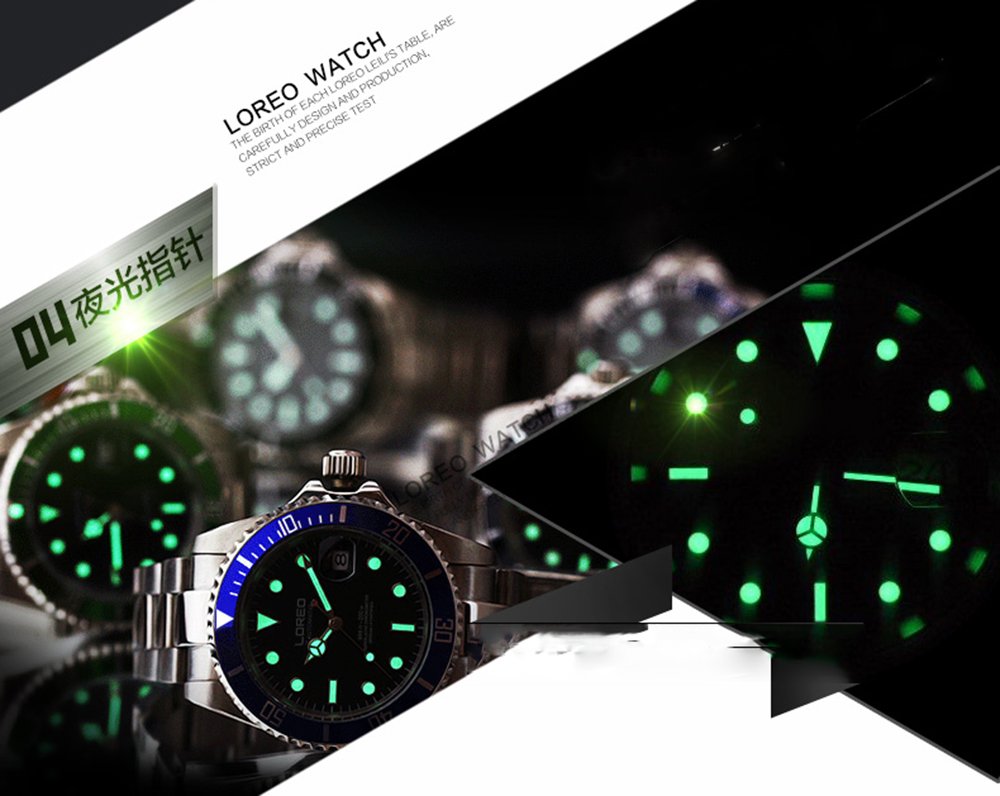 LOREO Mens Full Black Stainless Steel Sapphire Glass Rotating Bezel Military Waterpoof Mens Automatic Watch