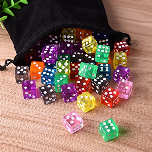 Austor 100 Pieces 6-Sided Game Dice Set (Free Pouch), 10 Translucent Colors Square Corner Dice for Tenzi, Farkle, Yahtzee, Bunco or Teaching Math