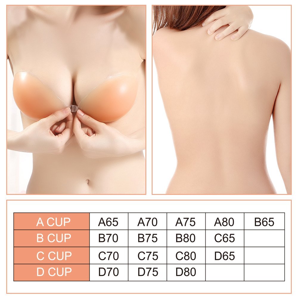 Veroyi Adhesive Silicone Bra, Invisible Strapless Push up Bra, Free Nipple Cover, Portable Storage Case.