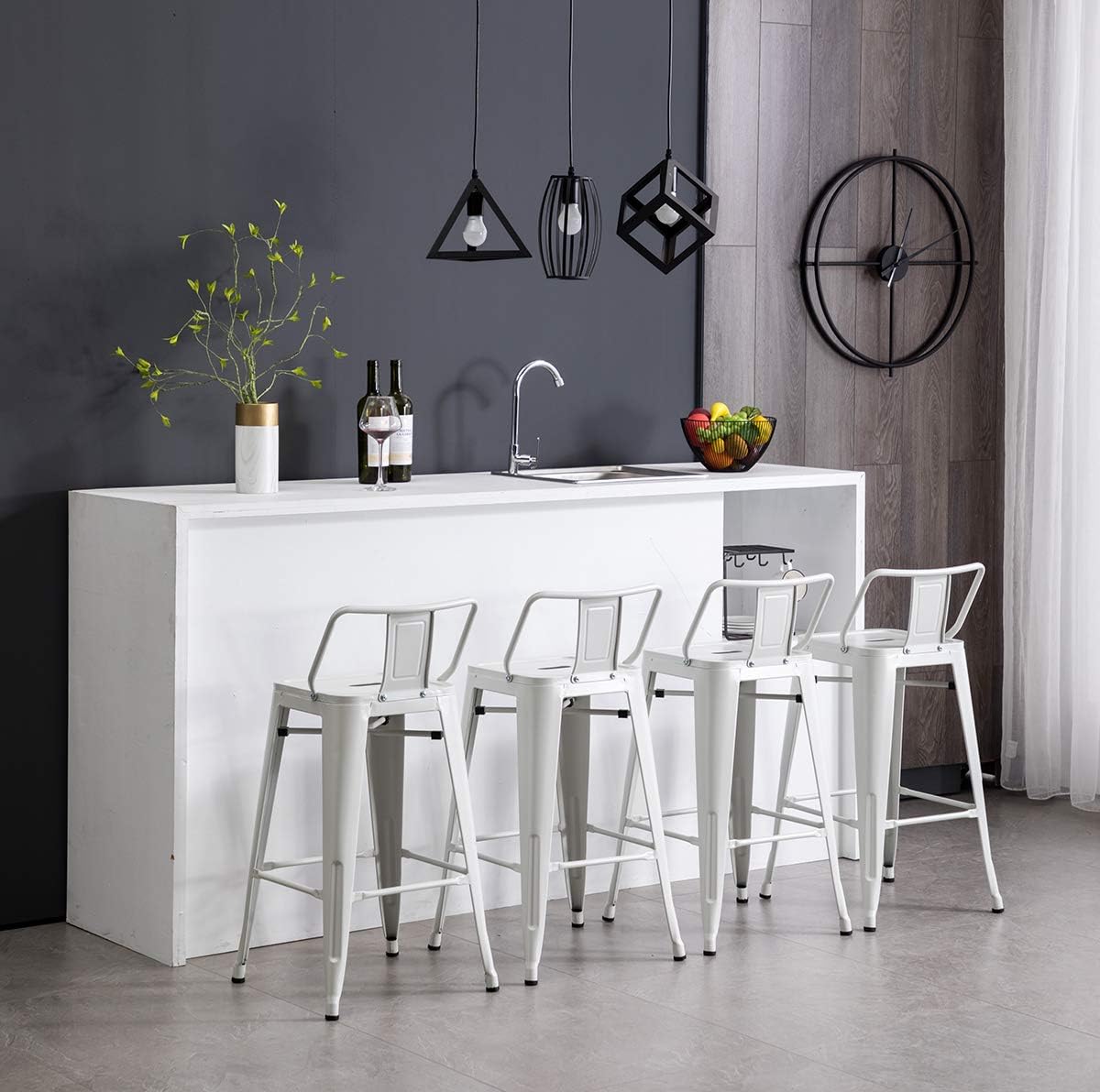 HAOBO Home Modern Industrial Metal Stool [Set of 4] for Indoor/Outdoor Dining Chair (24", Low Back White)