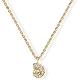 PAVOI 14K Gold Plated Dainty Statement Pendant Necklaces for Women - Hammered Circle Beachy Summer Conch Seashell Pendants - Knit Tightened Rope Chain Necklace