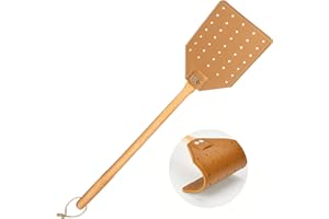 NOKIILS 19.5" Sturdy Leather Fly Swatter for Indoors, Heavy Duty Flyswatter with Durable Wooden Handle, Fly Swatters with Hanging Rope for Flies, Bees, and Mosquitoes (Brown)