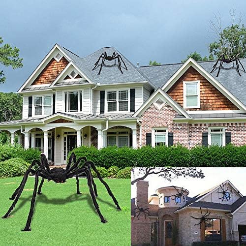 KOMIWOO Giant Black Spider 49 Inch 125 CM Huge Plush Fake Spider Scary Toy Outdoor Garden Patio Spider Props for Halloween Party Decoration
