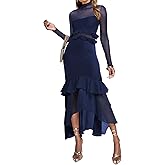 SEBOWEL Women's Long Sleeve Maxi Dress Ruched Bodycon Formal Cocktail Dress for Wedding Guest Evening Dresses for Women