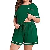 Lastshe Women Plus Size Pajama Sets Knit Soft 2 Piece Short Sleeve Shorts with Pockets Pjs Lounge Set Loungewear
