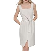 DKNY Women's Sleeveless Square Neck Lined Dress with Removable Belt
